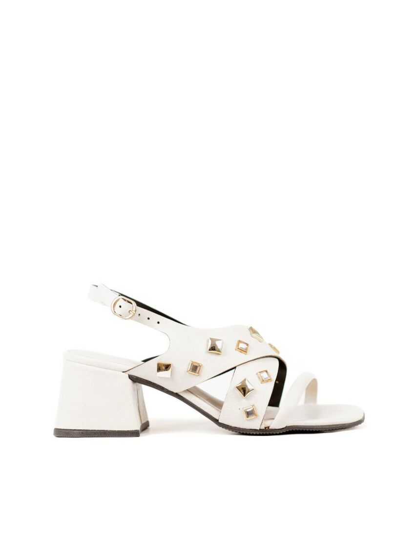 Sandália Salto Médio Bloco Darc Off White