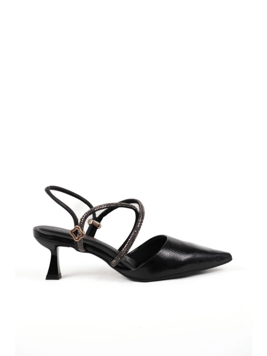 Slingback Salto Baixo Darc Preto