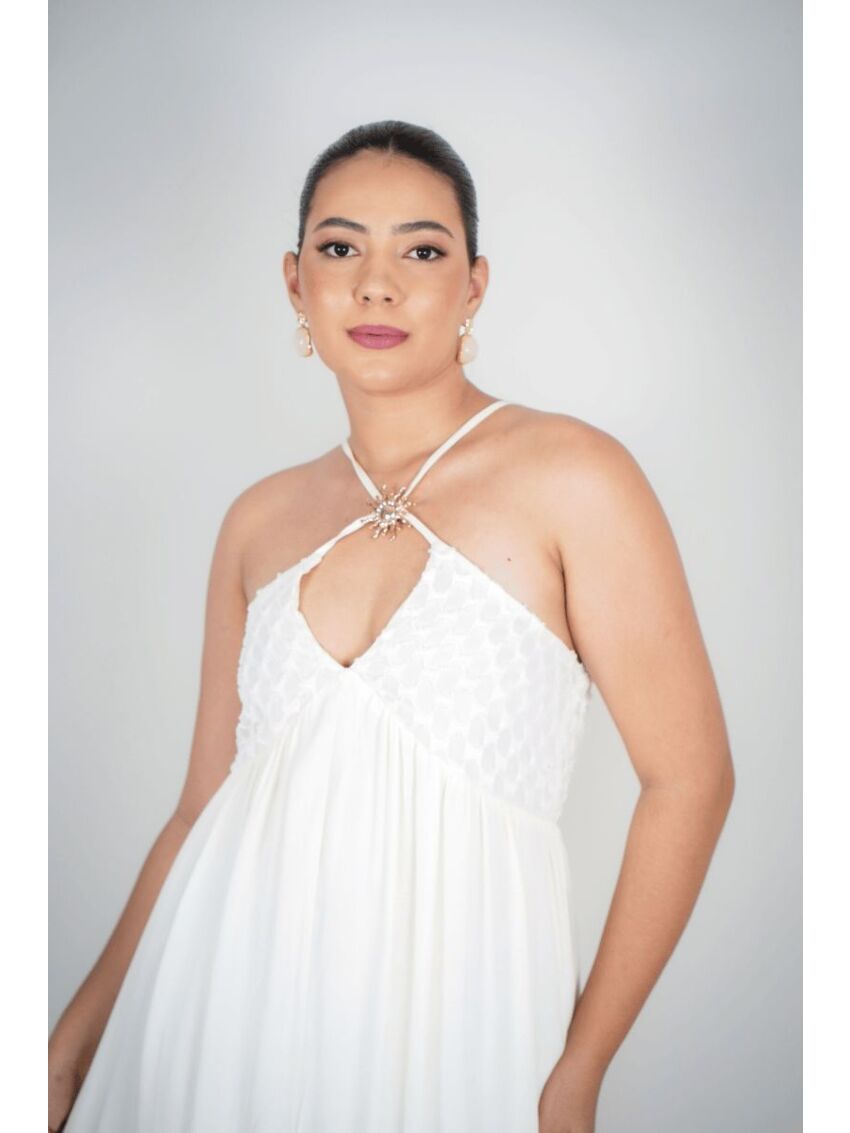 Vestido Longo Alça Darc Bege Claro