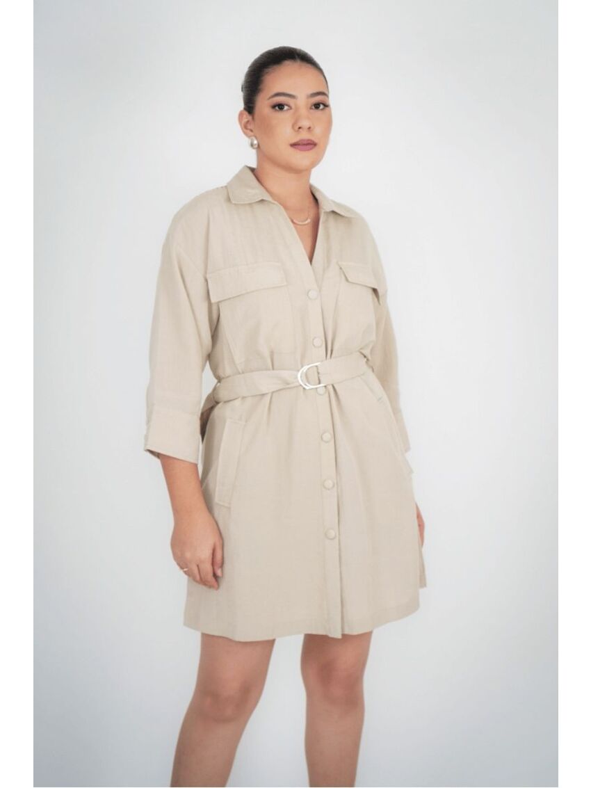 Vestido Chemise Curto Darc Bege
