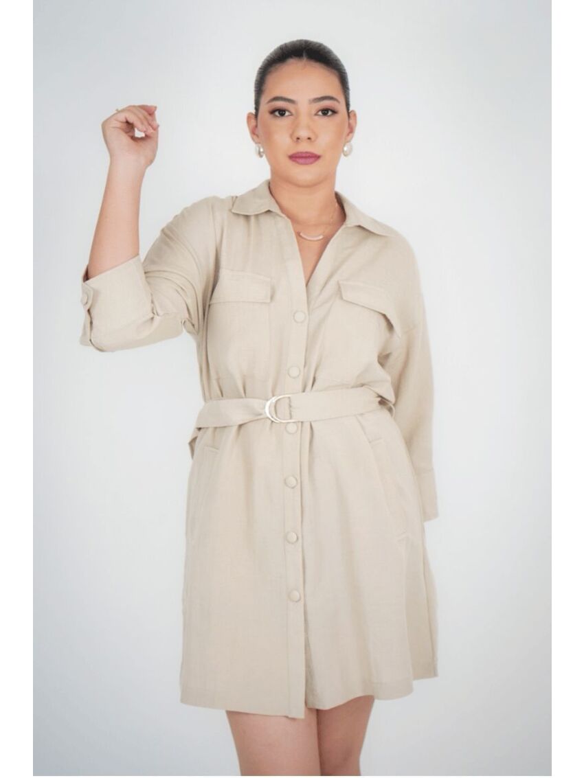 Vestido Chemise Curto Darc Bege