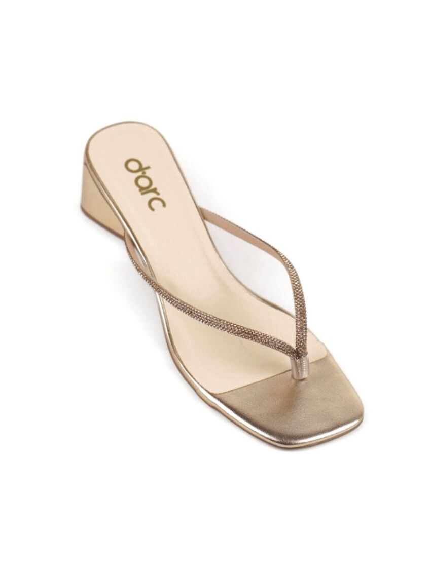 Tamanco Flip Flop Salto Baixo Bloco Darc Prime Ouro